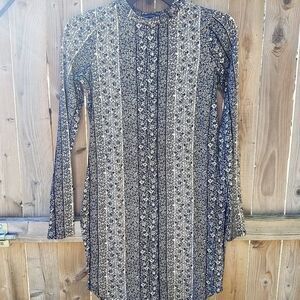263 Medium Dress Black & Blue Floral Striped Shirt Women NWOT